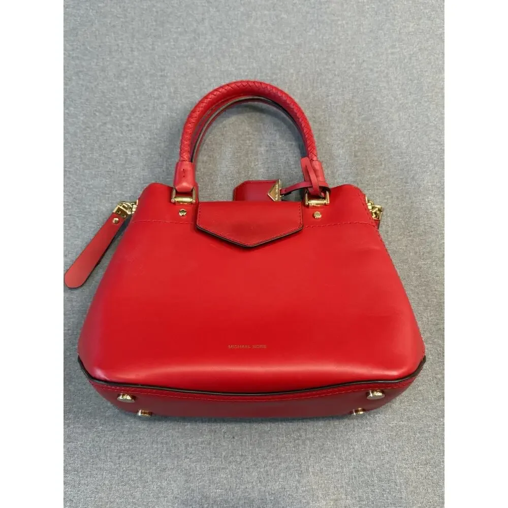 Michael Kors Blakely Leather Satchel in Red Handle Bag Gold Hardware Bag Charm
